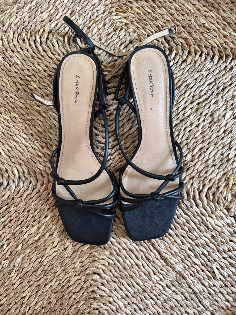 & Other Stories Black Knotted Strappy Square-Toe Heels
